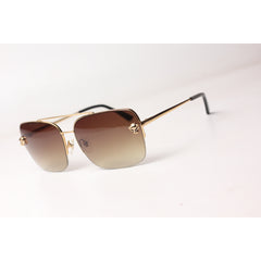 Cartier - ESW 00095 - Golden - Brown Gradient - Metal - Half Rim - Sqaure - Premium Sunglasses - Eyewear