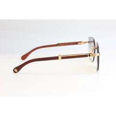 Cartier  - CT0365S - Wooden Brown - Golden - Rimless -  Rectangle - Premium Sunglasses - Eyewear