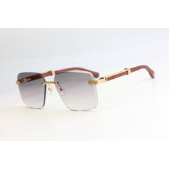 Cartier  - CT0365S - Wooden Brown - Golden - Rimless -  Rectangle - Premium Sunglasses - Eyewear