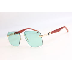 Tracker - RR48 - Green Tint - Brown Wooden - Rimless - Metal - Square - Sunglasses - Eyewear