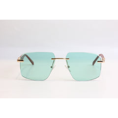 Tracker - RR48 - Green Tint - Brown Wooden - Rimless - Metal - Square - Sunglasses - Eyewear