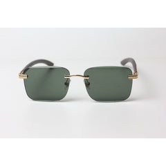 Cartier - R12 - Dark Green - Wooden - Golden - Rimless - Metal - Rectangle - Sunglasses - Eyewear