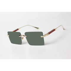 Cartier - R11 - Dark Green - Golden - Rimless - Metal - Rectangle - Sunglasses - Eyewear