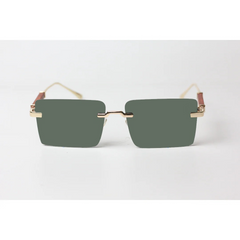 Cartier - R11 - Dark Green - Golden - Rimless - Metal - Rectangle - Sunglasses - Eyewear